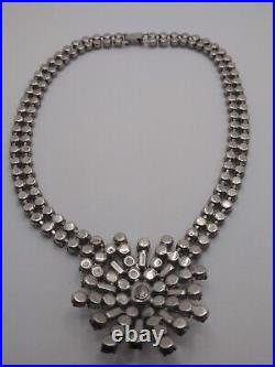 Vintage Art Deco 1950s Massive Jay Flex Sterling Rhinestone Necklace Cluster 43g