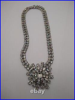 Vintage Art Deco 1950s Massive Jay Flex Sterling Rhinestone Necklace Cluster 43g