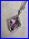 Vintage Art Deco 30s Amethyst Glass Pendant Rhodium Plated The Look Of Real