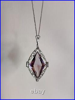 Vintage Art Deco 30s Amethyst Glass Pendant Rhodium Plated The Look Of Real