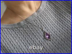 Vintage Art Deco 30s Amethyst Glass Pendant Rhodium Plated The Look Of Real