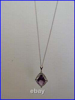 Vintage Art Deco 30s Amethyst Glass Pendant Rhodium Plated The Look Of Real