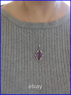 Vintage Art Deco 30s Amethyst Glass Pendant Rhodium Plated The Look Of Real