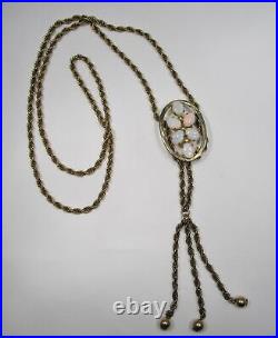 Vintage Art Deco 7.26tcw Opal Slide Tassel Necklace Gold Filled C1143