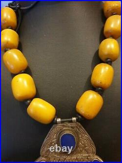 Vintage Art Deco Amber Bakelite Bead Necklace 64 grams