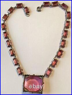 Vintage Art Deco Art Deco Pink Rhinestone Pendant Necklace