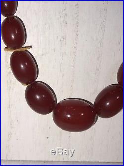 Vintage Art Deco BAKELITE Cherry Red Amber Graduated Bead Necklace 60.7 Grams