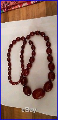 Vintage Art Deco Bakelite Cherry Amber Bead Necklace 49.5 grams