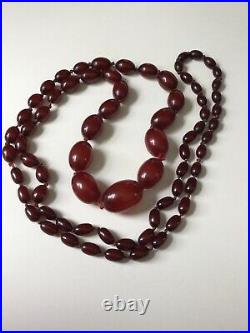 Vintage Art Deco Bakelite Cherry Amber Beads Necklace 83.3g. 117cm LONG. 72 Bead