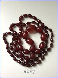 Vintage Art Deco Bakelite Cherry Amber Beads Necklace 83.3g. 117cm LONG. 72 Bead