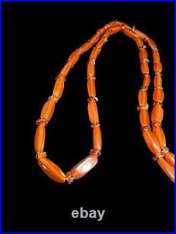 Vintage Art Deco Baltic Amber Carnelian Agate Beaded Long Necklace 50 in