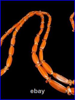 Vintage Art Deco Baltic Amber Carnelian Agate Beaded Long Necklace 50 in