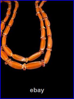 Vintage Art Deco Baltic Amber Carnelian Agate Beaded Long Necklace 50 in