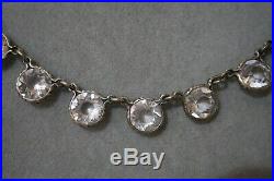 Vintage Art Deco Bezel Rock Crystal Repousse Sterling Riviera Necklace Open Back