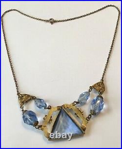 Vintage Art Deco Blue Rhinestone & Bead Necklace Stunning