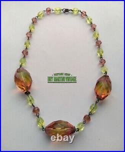 Vintage Art Deco Bohemian Czech Bicolour Uranium Beads Chunky Necklace Collector