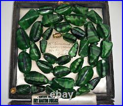 Vintage Art Deco Bohemian Czech Malachite Satin Glass Beads Necklace Rare Gift