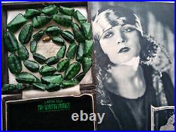 Vintage Art Deco Bohemian Czech Malachite Satin Glass Beads Necklace Rare Gift