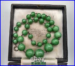 Vintage Art Deco Bohemian Czech Satin Glass Apple Green Chunky Beads Necklace