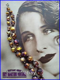 Vintage Art Deco Bohemian Czech Venetian Fiery Opal Foil Beads Necklace Gift