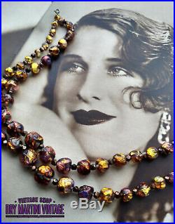 Vintage Art Deco Bohemian Czech Venetian Fiery Opal Foil Beads Necklace Gift
