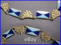 Vintage Art Deco Brass Collar Blue Enamel Panel French Style Swag Necklace
