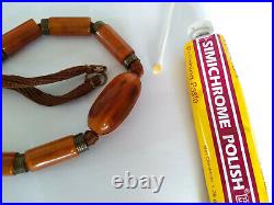 Vintage Art Deco Carved Butterscotch Amber Bakelite Swirl Beads Necklace Tested