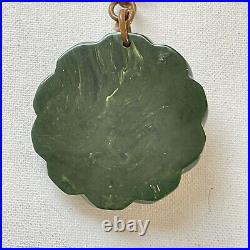 Vintage Art Deco Carved Cameo Spinach Bakelite Celluloid Link Chain Necklace