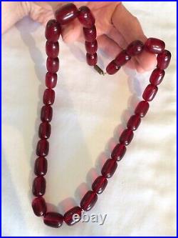 Vintage Art Deco Cherry Amber Bakelite 32 Bead Necklace 67g / 60cm