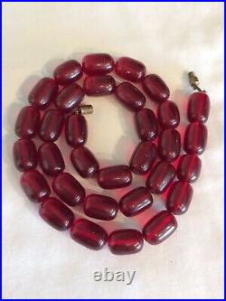 Vintage Art Deco Cherry Amber Bakelite 32 Bead Necklace 67g / 60cm