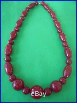 Vintage Art Deco Cherry Amber Bakelite Beads Necklace Tested 269+ gr