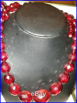 Vintage Art Deco Cherry Amber Bakelite Faceted Bead Necklace 81grams