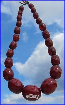 Vintage Art Deco Cherry Amber Bakelite Faturan Bead Necklace 52 Grams 14 K