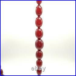 Vintage Art Deco Cherry Amber Bakelite Faturan Graduated Oval Beads Necklace 74g