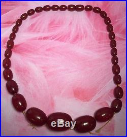 Vintage Art Deco Cherry Red Amber 34 Bead Bakelite Necklace REPAIR