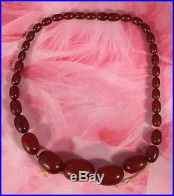 Vintage Art Deco Cherry Red Amber 34 Bead Bakelite Necklace REPAIR
