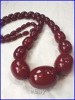 Vintage Art Deco Cherry Red Amber 50 Bead Bakelite Necklace