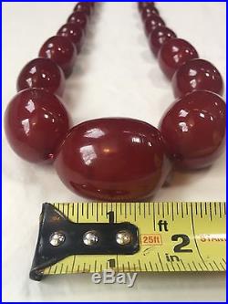 Vintage Art Deco Cherry Red Amber 50 Bead Bakelite Necklace