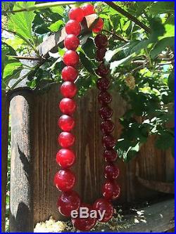 Vintage Art Deco Cherry Red Amber Beaded Bakelite Necklace
