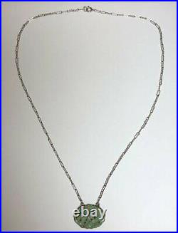Vintage Art Deco Chinese Sterling Silver Carved Jadeite Jade Necklace