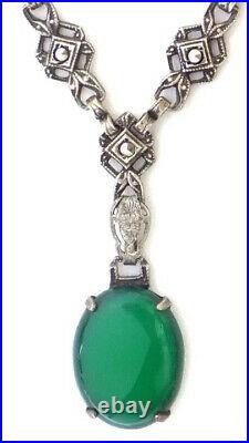 Vintage Art Deco Chrysophase & Marcasite Necklace