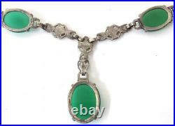 Vintage Art Deco Chrysophase & Marcasite Necklace