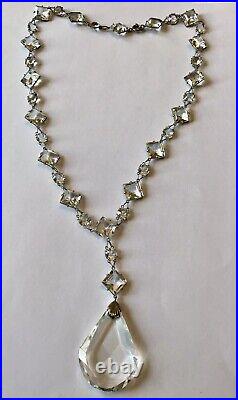 Vintage Art Deco Clear Open Back Crystal Paste Pendant Necklace C1