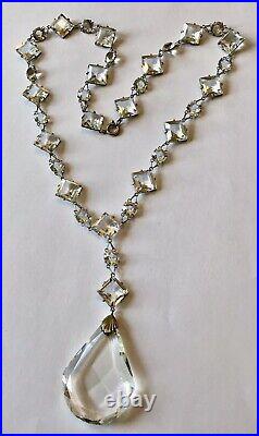 Vintage Art Deco Clear Open Back Crystal Paste Pendant Necklace C1