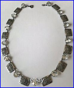 Vintage Art Deco Clear Rhinestone Filigree Panel Necklace 4b