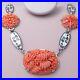 Vintage Art Deco Coral Pink Glass Enamel Silver Necklace Bracelet Set