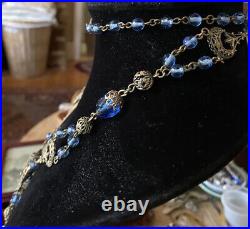 Vintage Art Deco Crystal Beads and Brass Filigree Necklace