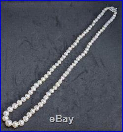 Vintage Art Deco Cultured Pearl Necklace Platinum Diamond Clasp