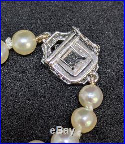Vintage Art Deco Cultured Pearl Necklace Platinum Diamond Clasp