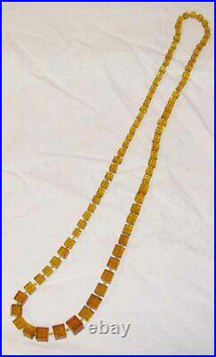 Vintage Art Deco Czech 40 Glass Bead Necklace Cut Glass Cube Gold Amber Knoted